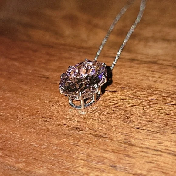 Light Pink Cubic Zerconia Necklace Silver Stainless Steel NEW With Tag Gift - Picture 2 of 4